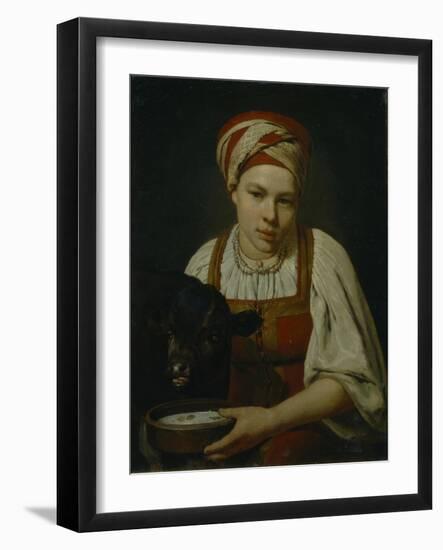 A Peasant Girl with a Calf, End 1820S-Alexei Gavrilovich Venetsianov-Framed Giclee Print