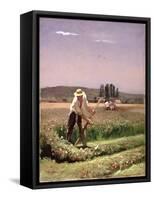 A Peasant, Mowing-Charles Emile Jacque-Framed Stretched Canvas