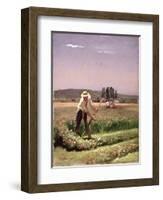 A Peasant, Mowing-Charles Emile Jacque-Framed Giclee Print