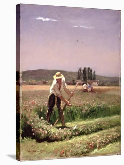 A Peasant, Mowing-Charles Emile Jacque-Stretched Canvas