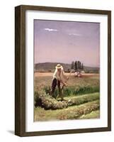 A Peasant, Mowing-Charles Emile Jacque-Framed Giclee Print