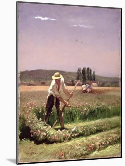 A Peasant, Mowing-Charles Emile Jacque-Mounted Giclee Print