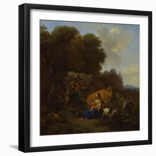 A Peasant Playing a Hurdy-Gurdy to a Woman and Child, 1658-Nicolaes Berchem-Framed Giclee Print