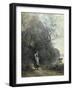 A Peasant Woman Grazing a Cow at the Edge of a Forest-Jean-Baptiste-Camille Corot-Framed Art Print