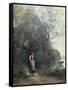 A Peasant Woman Grazing a Cow at the Edge of a Forest-Jean-Baptiste-Camille Corot-Framed Stretched Canvas