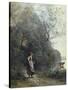 A Peasant Woman Grazing a Cow at the Edge of a Forest-Jean-Baptiste-Camille Corot-Stretched Canvas