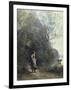 A Peasant Woman Grazing a Cow at the Edge of a Forest-Jean-Baptiste-Camille Corot-Framed Art Print