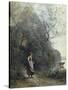 A Peasant Woman Grazing a Cow at the Edge of a Forest-Jean-Baptiste-Camille Corot-Stretched Canvas