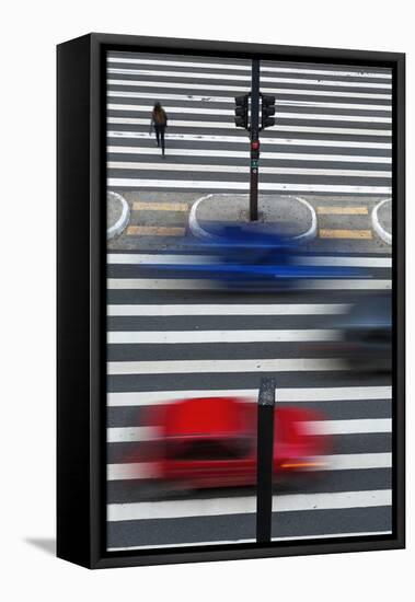 A Pedestrian Crossing on Paulista Avenue, Sao Paula.-Jon Hicks-Framed Stretched Canvas