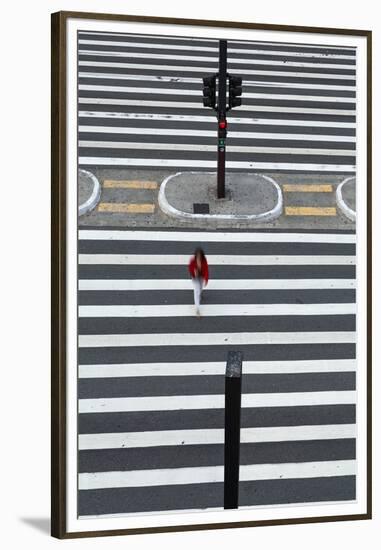 A Pedestrian Crossing on Paulista Avenue, Sao Paula.-Jon Hicks-Framed Premium Photographic Print