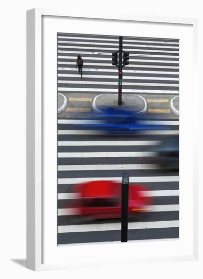 A Pedestrian Crossing on Paulista Avenue, Sao Paula.-Jon Hicks-Framed Photographic Print