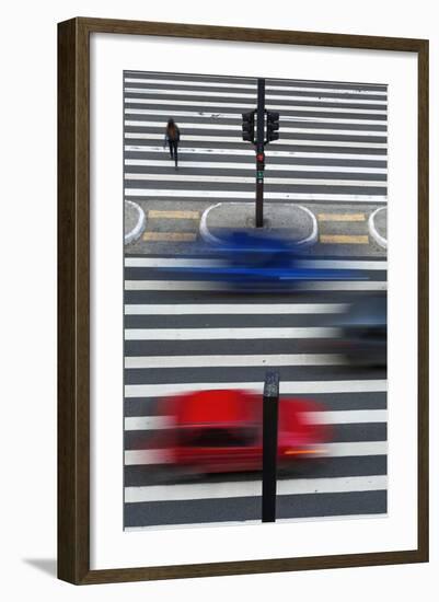 A Pedestrian Crossing on Paulista Avenue, Sao Paula.-Jon Hicks-Framed Photographic Print