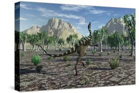 A Pelecanimimus Dinosaur Chasing a Dragonfly-Stocktrek Images-Stretched Canvas