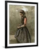 A Pensive Girl, C.1865 (Oil on Canvas)-Jean Baptiste Camille Corot-Framed Premium Giclee Print