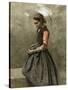 A Pensive Girl, C.1865 (Oil on Canvas)-Jean Baptiste Camille Corot-Stretched Canvas