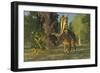 A Pentaceratops Dinosaur Ambles Among Forest Trees in the Cretaceous Era-Stocktrek Images-Framed Art Print