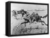 A Peril of the Plains, the First Emigrant Train to California, Engraved by F.H.W.-Frederic Sackrider Remington-Framed Stretched Canvas