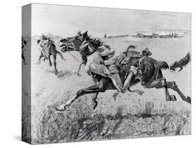 A Peril of the Plains, the First Emigrant Train to California, Engraved by F.H.W.-Frederic Sackrider Remington-Stretched Canvas