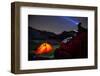 A person looks at stars near his red tent, Unterer Segnesboden, Flims, Switzerland-Francesco Bergamaschi-Framed Photographic Print