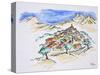 A perspective watercolor of a hill top village in Provence, France-Richard Lawrence-Stretched Canvas