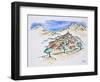 A perspective watercolor of a hill top village in Provence, France-Richard Lawrence-Framed Photographic Print