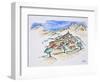 A perspective watercolor of a hill top village in Provence, France-Richard Lawrence-Framed Photographic Print