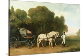 A Phaeton with a Pair of Cream Ponies in the Charge of a Stable-Lad, C.1780-5 (Oil on Panel)-George Stubbs-Stretched Canvas