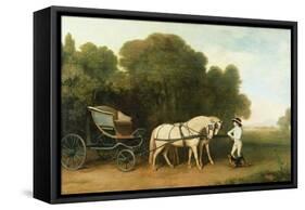 A Phaeton with a Pair of Cream Ponies in the Charge of a Stable-Lad, C.1780-5 (Oil on Panel)-George Stubbs-Framed Stretched Canvas