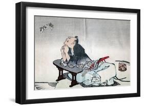 A Philosopher Watching a Pair of Butterflies, 1814-1819-Katsushika Hokusai-Framed Giclee Print