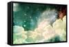 A Photo Based Cloudscape with Clouds, Stars and Moon with Distant Galaxies.-Stephanie Frey-Framed Stretched Canvas