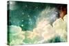 A Photo Based Cloudscape with Clouds, Stars and Moon with Distant Galaxies.-Stephanie Frey-Stretched Canvas