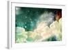 A Photo Based Cloudscape with Clouds, Stars and Moon with Distant Galaxies.-Stephanie Frey-Framed Photographic Print