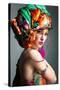 A Photo of Beautiful Redheaded Girl in a Head-Dress from the Coloured Fabric, Glamour-Pandorabox-Stretched Canvas