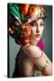 A Photo of Beautiful Redheaded Girl in a Head-Dress from the Coloured Fabric, Glamour-Pandorabox-Stretched Canvas