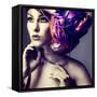 A Photo of Beautiful Redheaded Girl in a Head-Dress from the Coloured Fabric, Glamour-Pandorabox-Framed Stretched Canvas