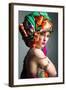 A Photo of Beautiful Redheaded Girl in a Head-Dress from the Coloured Fabric, Glamour-Pandorabox-Framed Photographic Print