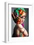 A Photo of Beautiful Redheaded Girl in a Head-Dress from the Coloured Fabric, Glamour-Pandorabox-Framed Photographic Print