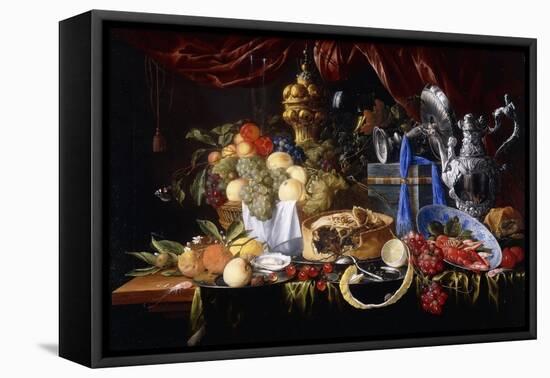 A Pie on a Pewter Plate, a Partly Peeled Lemon, a Silver Spoon on a Pewter Plate, Crayfish and…-Jan Davidsz de Heem-Framed Stretched Canvas