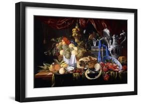 A Pie on a Pewter Plate, a Partly Peeled Lemon, a Silver Spoon on a Pewter Plate, Crayfish and…-Jan Davidsz de Heem-Framed Giclee Print