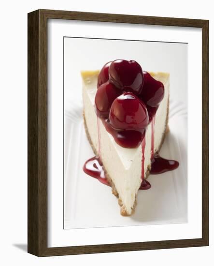 A Piece of Cheesecake with Cherry Sauce-null-Framed Photographic Print