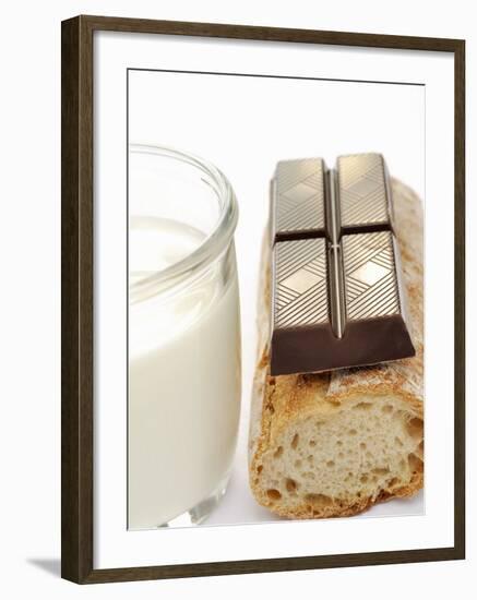 A Piece of Chocolate, Baguette and a Glass of Milk-Alain Caste-Framed Photographic Print