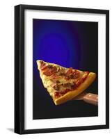 A Piece of Ham and Salami Pizza on Server-null-Framed Photographic Print
