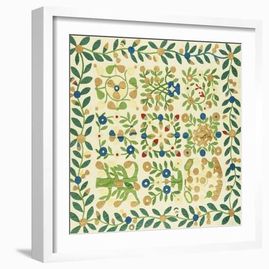 A Pieced and Appliqued Cotton Album Crib Quilt, American, circa 19th Century-null-Framed Giclee Print