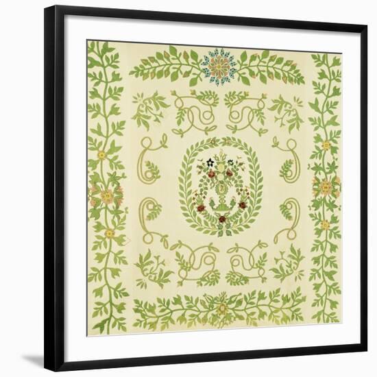 A Pieced and Appliqued Cotton and Embroidered Velvet Quilted Coverlet, New York, circa 1875-null-Framed Giclee Print