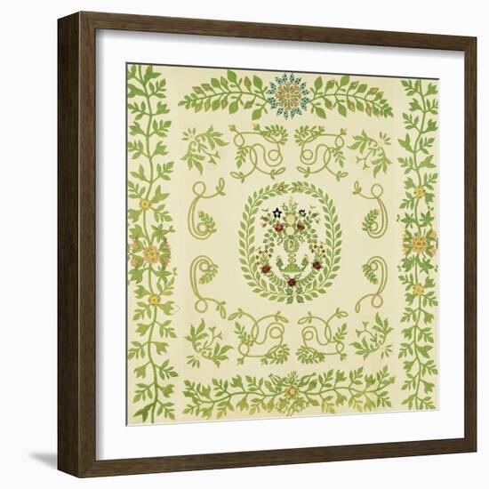 A Pieced and Appliqued Cotton and Embroidered Velvet Quilted Coverlet, New York, circa 1875-null-Framed Giclee Print