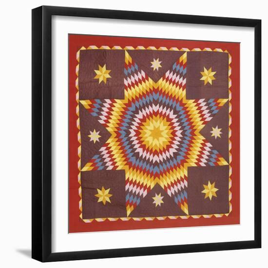 A Pieced and Appliqued Cotton Quilted Coverlet, Pennsylvania, 19th Century-null-Framed Giclee Print