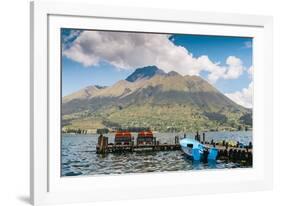 A pier and boat at the base of Volcan Imbabura and Lago San Pablo, close to the famous market town -Alexandre Rotenberg-Framed Photographic Print