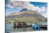 A pier and boat at the base of Volcan Imbabura and Lago San Pablo, close to the famous market town -Alexandre Rotenberg-Stretched Canvas