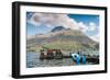 A pier and boat at the base of Volcan Imbabura and Lago San Pablo, close to the famous market town -Alexandre Rotenberg-Framed Photographic Print