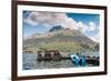 A pier and boat at the base of Volcan Imbabura and Lago San Pablo, close to the famous market town -Alexandre Rotenberg-Framed Photographic Print